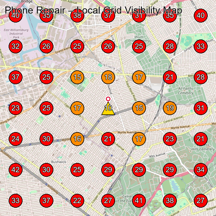 Phone Repair GeoGrid visibility map for Appliance Repair Service in Queens